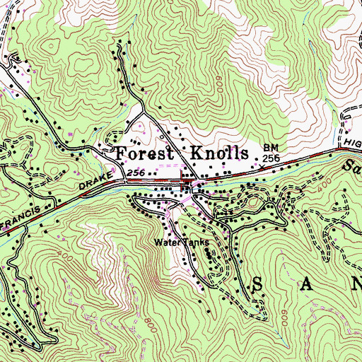 Topographic Map of Forest Knolls, CA