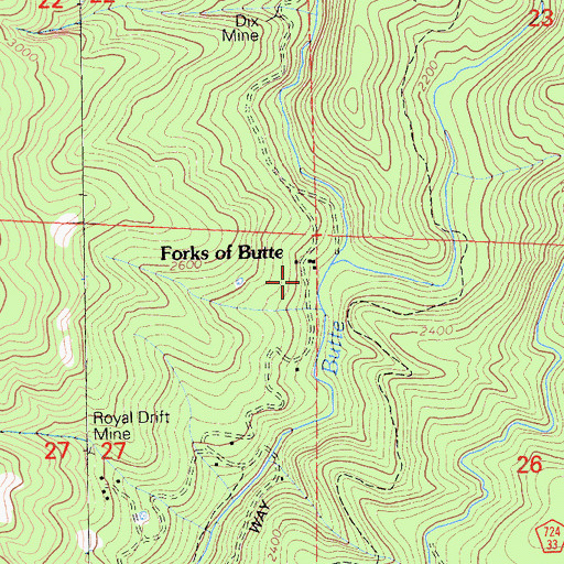Topographic Map of Forks of Butte, CA