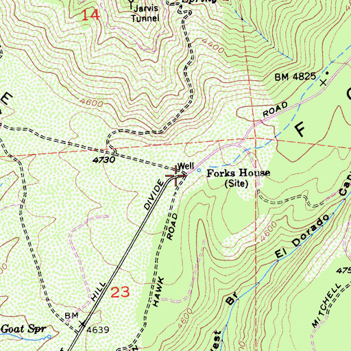 Topographic Map of Forks House, CA