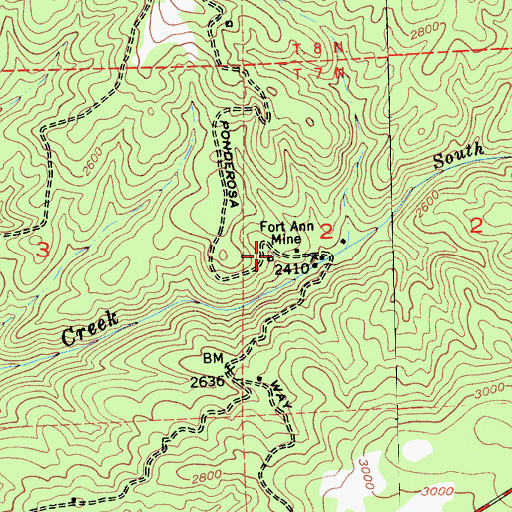 Topographic Map of Fort Ann Mine, CA