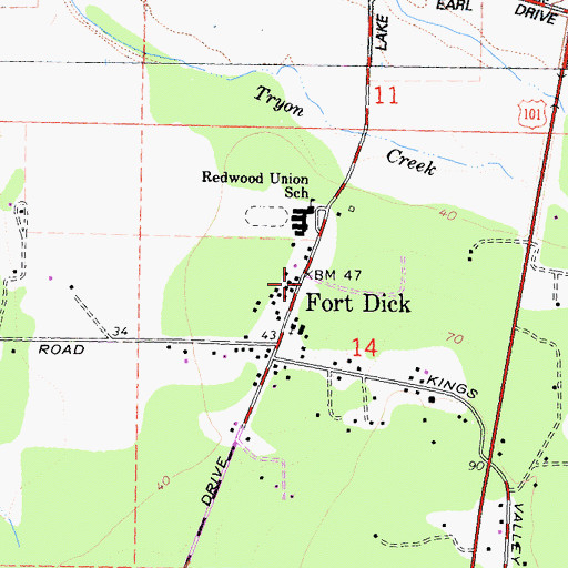 Topographic Map of Fort Dick, CA