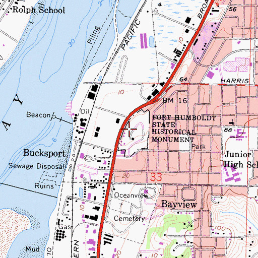 Topographic Map of Fort Humboldt State Historic Park, CA