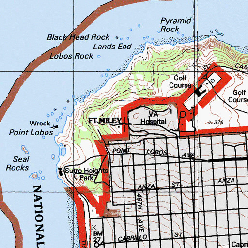 Topographic Map of Fort Miley Military Reservation (historical), CA