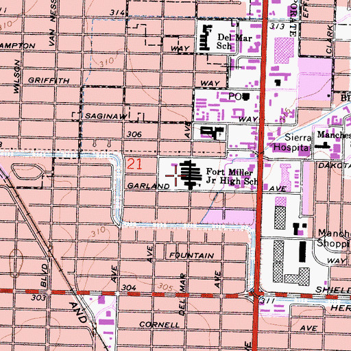 Topographic Map of Fort Miller Middle School, CA