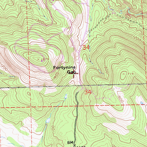Topographic Map of Fortynine Gap, CA
