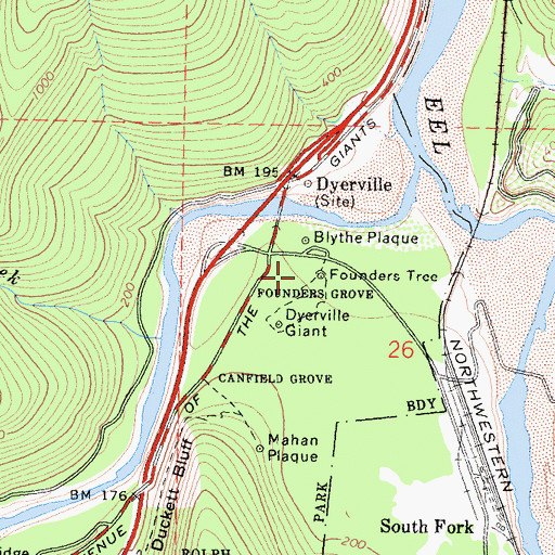 Topographic Map of Founders Tree, CA