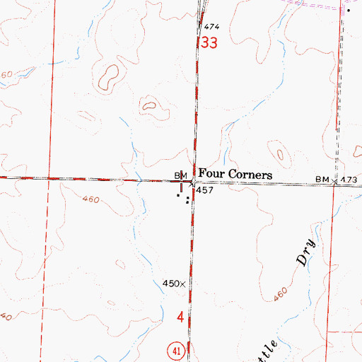 Topographic Map of Four Corners, CA