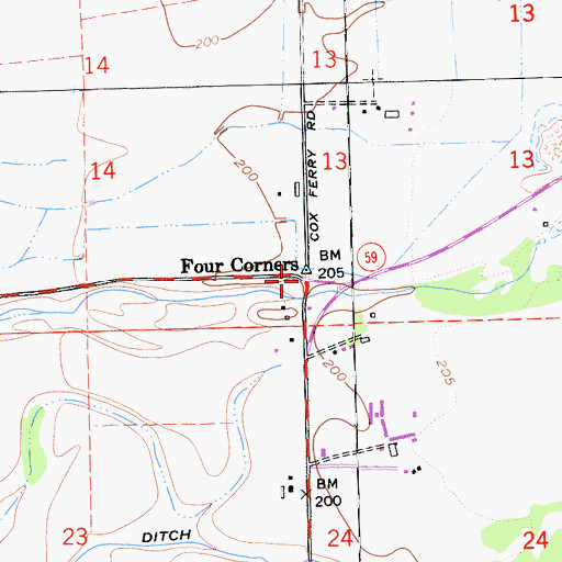 Topographic Map of Four Corners, CA