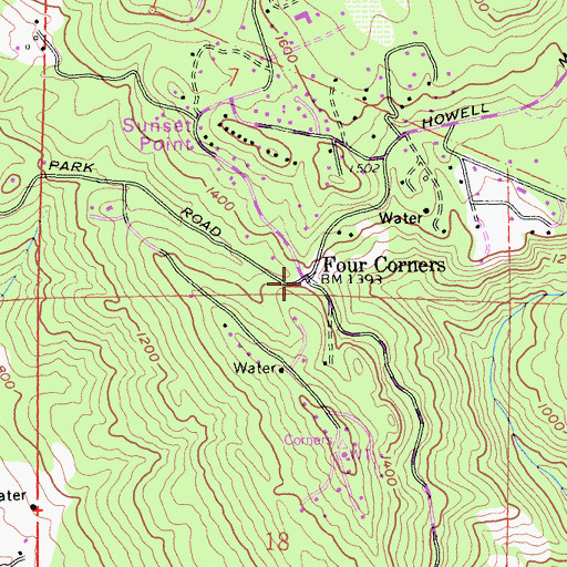 Topographic Map of Four Corners, CA