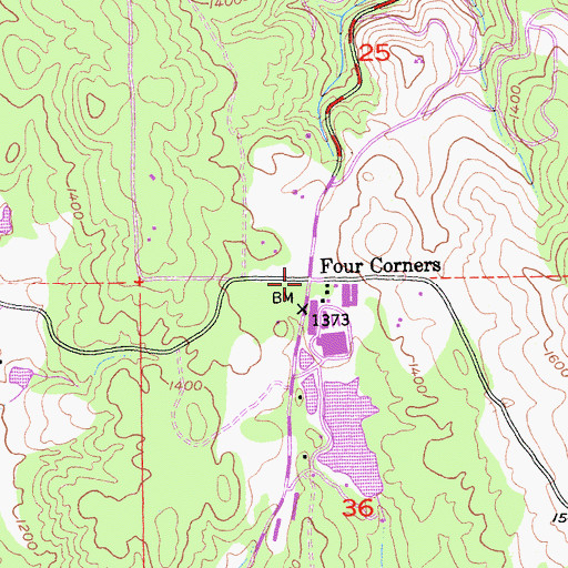 Topographic Map of Four Corners, CA