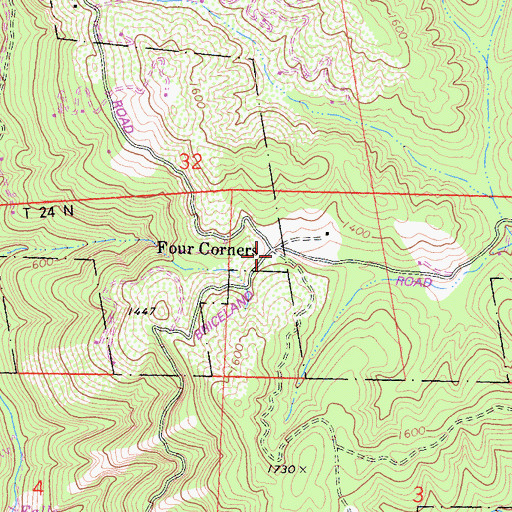 Topographic Map of Four Corners, CA