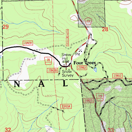 Topographic Map of Four Trees, CA