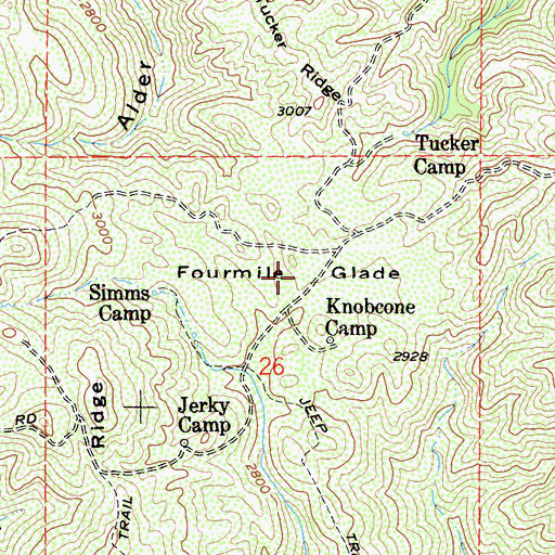 Topographic Map of Fourmile Glade, CA