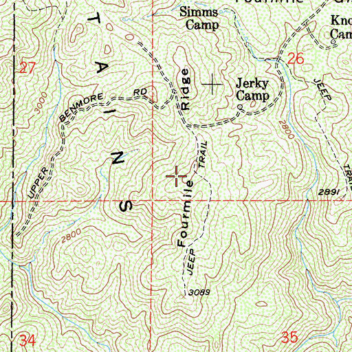 Topographic Map of Fourmile Ridge, CA