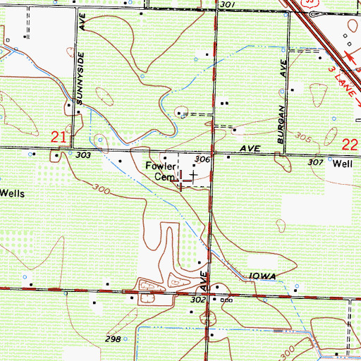 Topographic Map of Fowler Cemetery, CA