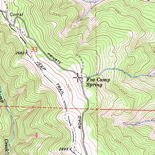 Topographic Map of Fox Camp Spring, CA