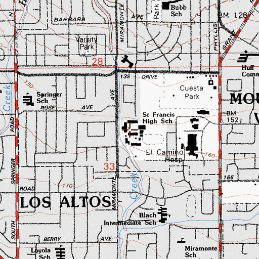 Topographic Map of Saint Francis High School, CA