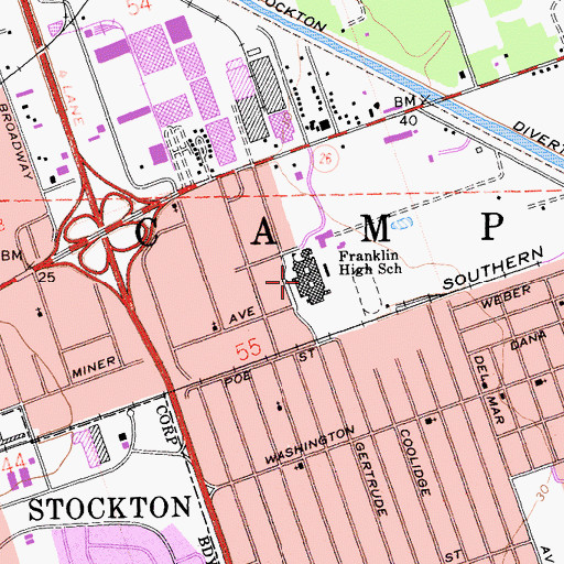 Topographic Map of Franklin Senior High School, CA
