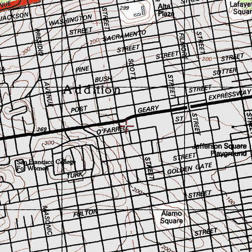 Topographic Map of Benjamin Franklin Middle School (historical), CA