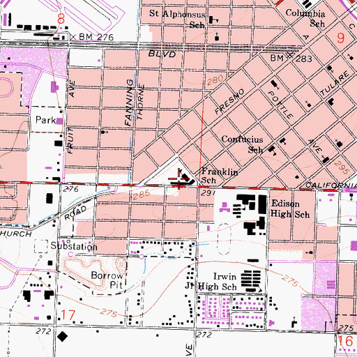 Topographic Map of Franklin School, CA