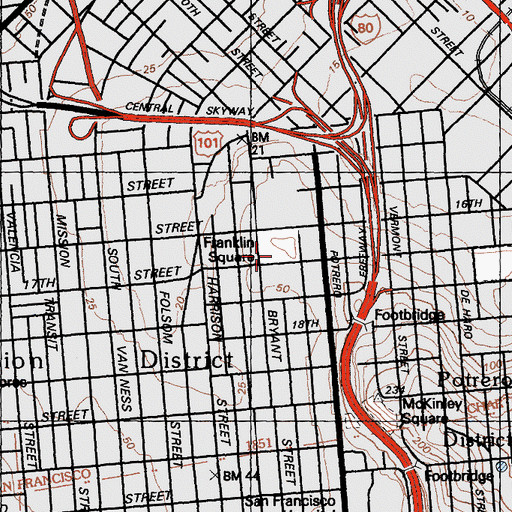 Topographic Map of Franklin School, CA