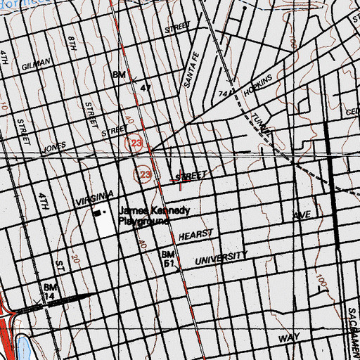 Topographic Map of Franklin Elementary School, CA