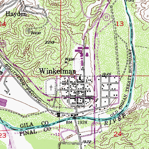 Topographic Map of Winkelman Elementary School, AZ
