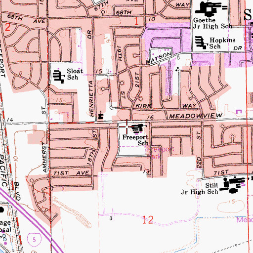 Topographic Map of Freeport Elementary School, CA