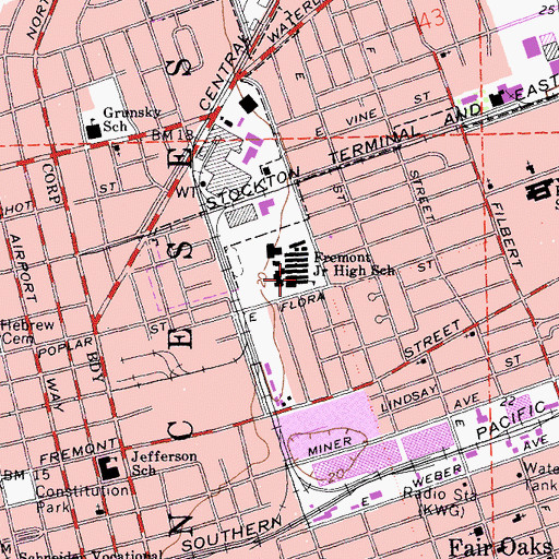 Topographic Map of Fremont Middle School, CA