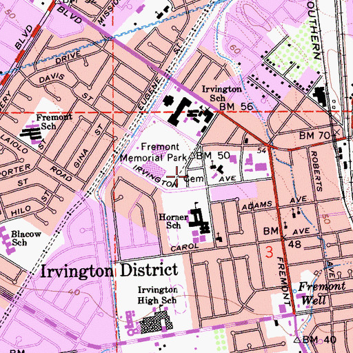 Topographic Map of Fremont Memorial Park, CA