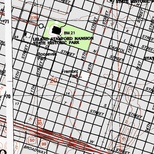 Topographic Map of Fremont Park, CA