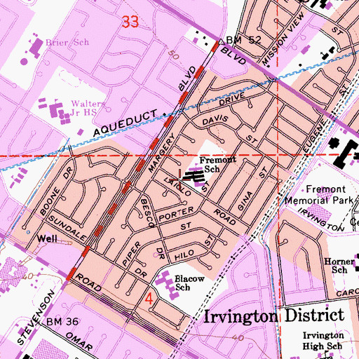 Topographic Map of Fremont School, CA