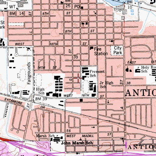 Topographic Map of Fremont Elementary School, CA
