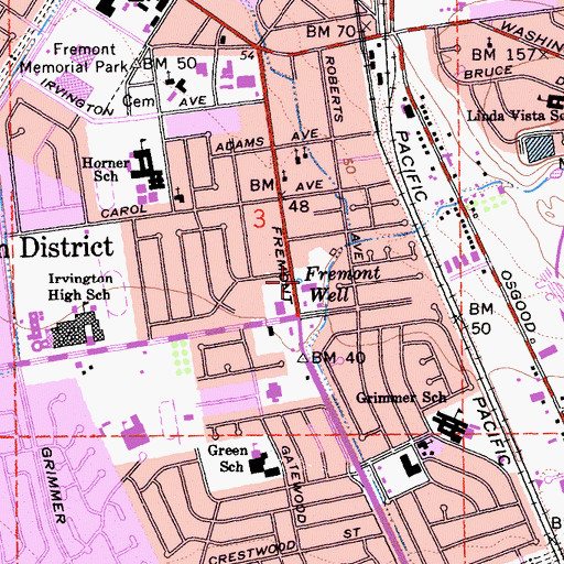 Topographic Map of Fremont Well, CA