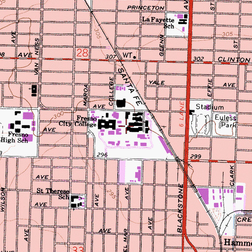 Topographic Map of Fresno City College, CA