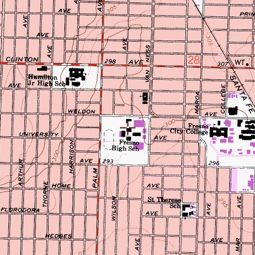 Topographic Map of Fresno High School, CA