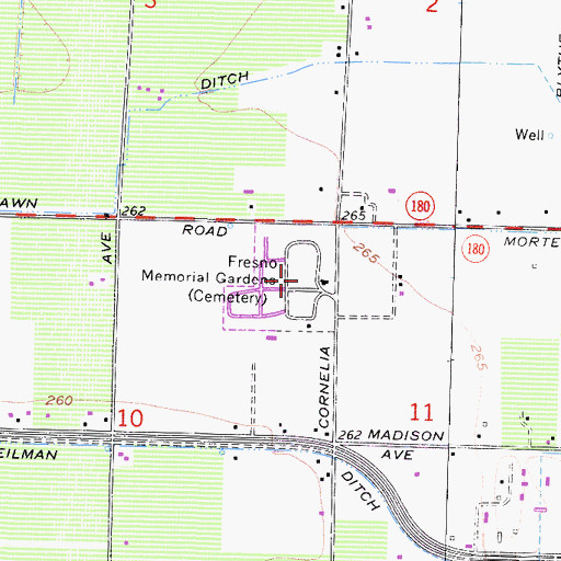 Topographic Map of Fresno Memorial Gardens, CA