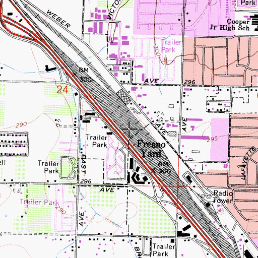Topographic Map of Fresno Yard, CA