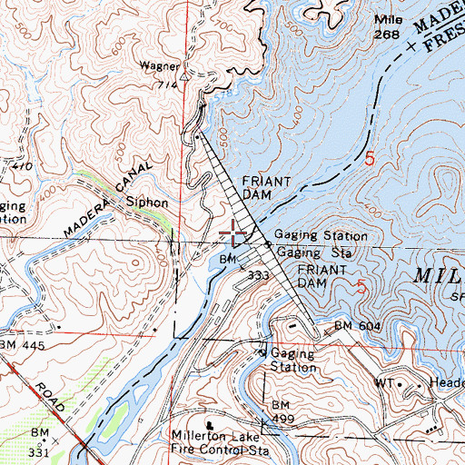 Topographic Map of Friant Dam, CA
