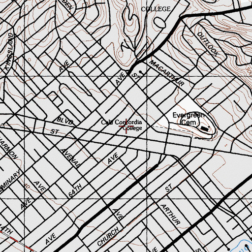 Topographic Map of Frick Middle School, CA