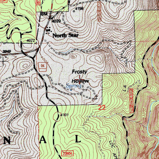 Topographic Map of Frosty Hollow, CA