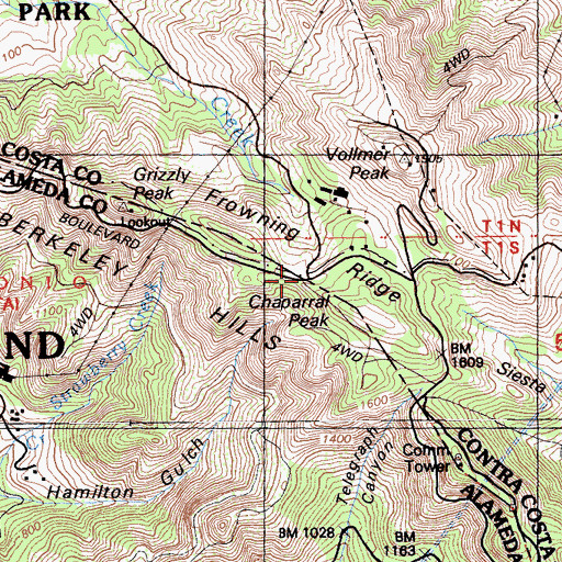 Topographic Map of Frowning Ridge, CA