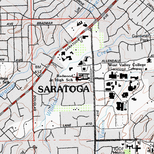 Topographic Map of Redwood Middle School, CA