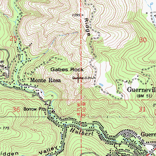 Topographic Map of Gabes Rock, CA