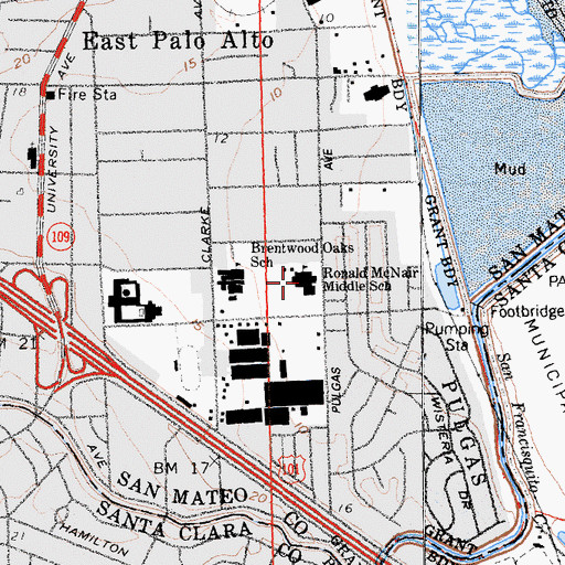 Topographic Map of Edison - Ronald McNair Intermediate School, CA