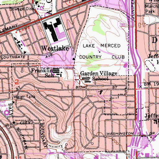 Topographic Map of Garden Village Elementary School, CA