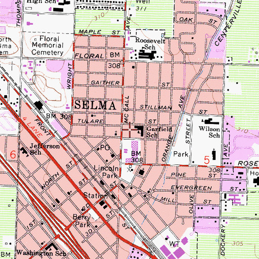 Topographic Map of James Garfield Elementary School, CA