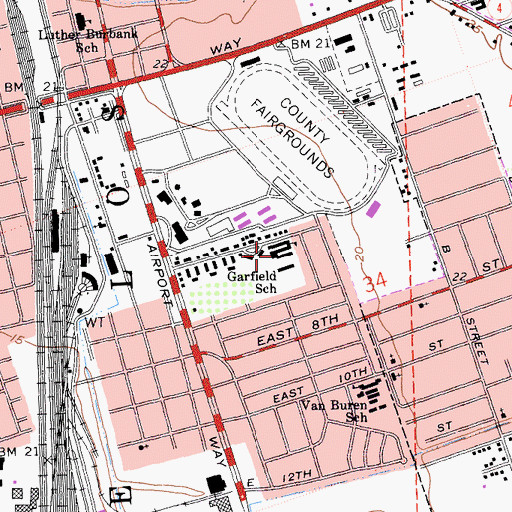 Topographic Map of Garfield Elementary School, CA