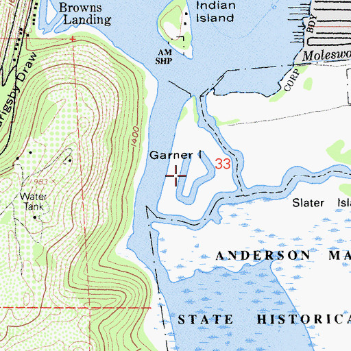 Topographic Map of Garner Island, CA