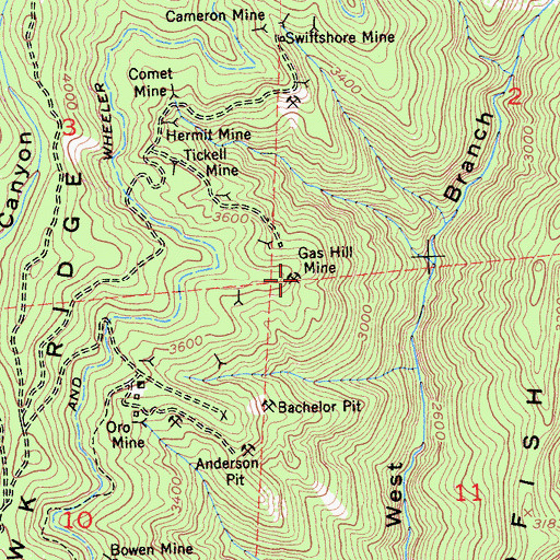 Topographic Map of Gas Hill Mine, CA
